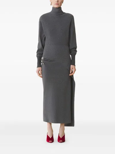 Lanvin Embellished Draped Wool-blend Turtleneck Midi Dress In Gold