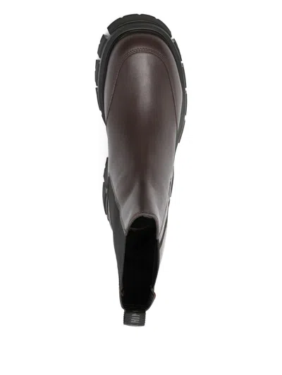 Love Moschino Brown Calfskin Ankle Boots  In Brown