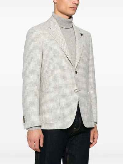 Lardini Checked-pattern Blazer In Gray