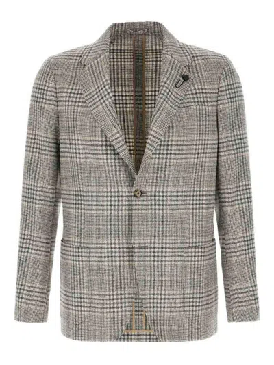 Lardini Plaid Patterned Grey Jacket With Notch Lapels In Gray