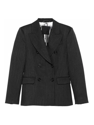 Liu •jo Tailored Grey Blazer With Double-breasted Front In Black