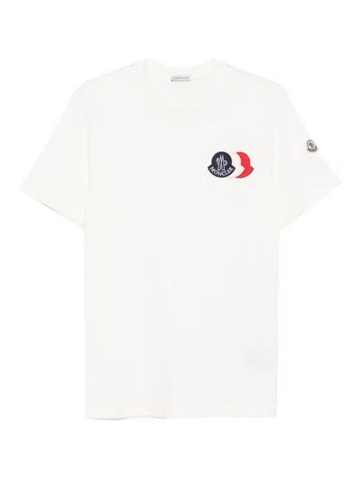 Moncler Ivory Cotton Tricolour Logo T-shirt In White