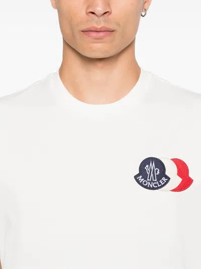 Moncler Ivory Cotton Tricolour Logo T-shirt In White