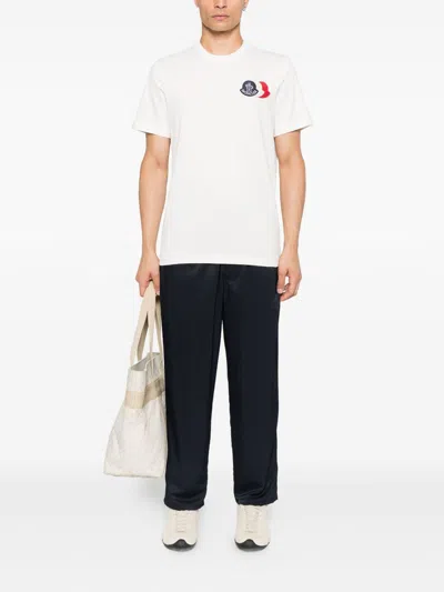 Moncler Ivory Cotton Tricolour Logo T-shirt In White