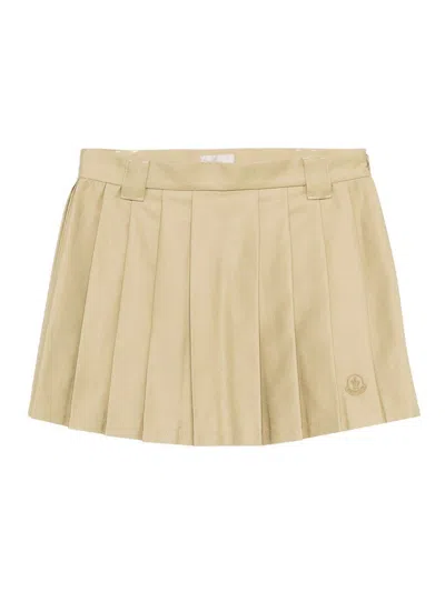 Moncler Pleated Logo Mini Skirt In Brown