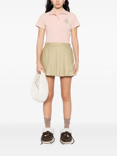 Moncler Pleated Logo Mini Skirt In Brown