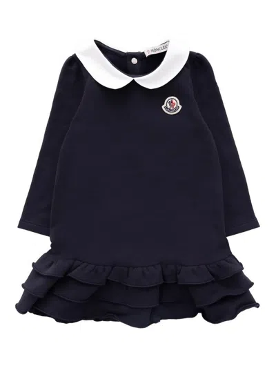 Moncler Robe En Coton À Volants In Blue