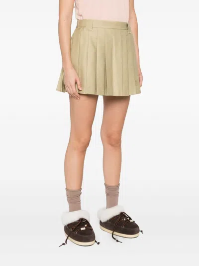 Moncler Pleated Logo Mini Skirt In Brown