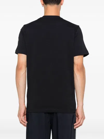 Moncler Blue T-shirt With Embroidered Tricolor Logo In Black
