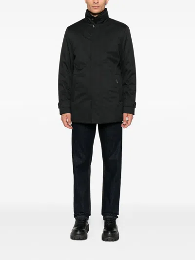 Moorer Tailored Black Coat With Concealed Closure In Black