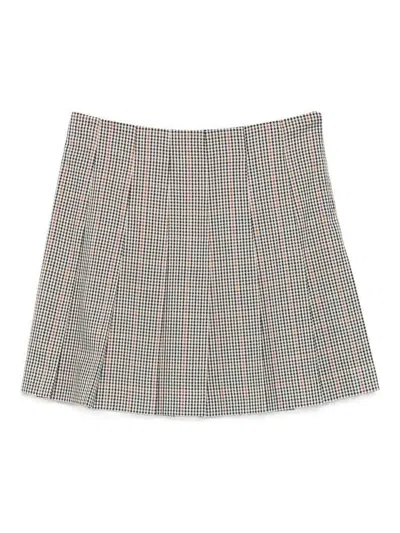 Msgm White Pleated Mini Skirt With Checkered Pattern In Gray