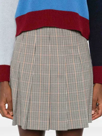 Msgm White Pleated Mini Skirt With Checkered Pattern In Gray