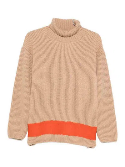 Msgm Turtleneck Sweater With Contrast Hem And Long Sleeves In Nude