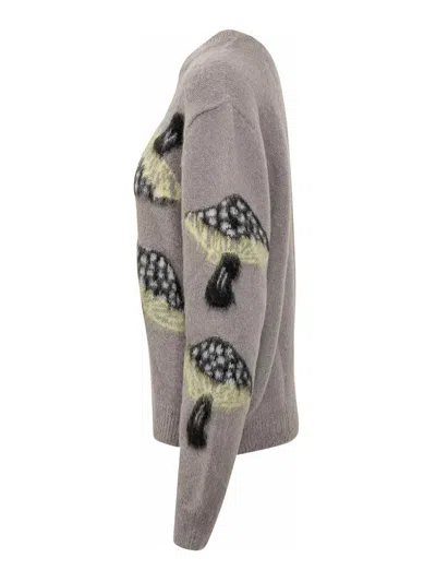 Msgm Soft Knit Sweater With Whimsical Mushroom Motif In Gray