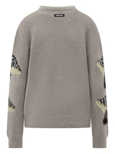 Msgm Soft Knit Sweater With Whimsical Mushroom Motif In Gray