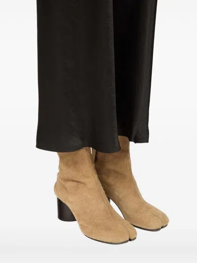 Maison Margiela Square Toe Suede Ankle Block Heel Boots In Brown