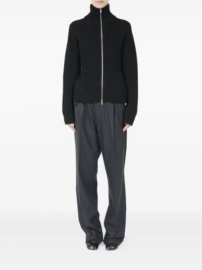 Maison Margiela Black Wool Zip-up Cardigan In Black