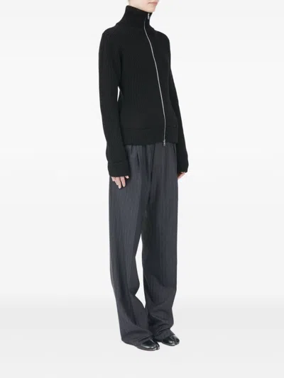 Maison Margiela Black Wool Zip-up Cardigan In Black