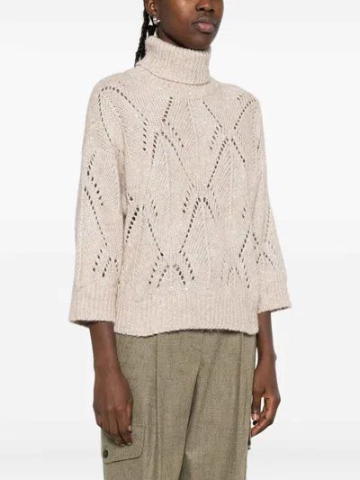 Peserico Textured Open-knit Sweater With High Turtleneck In Multi