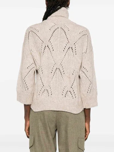 Peserico Textured Open-knit Sweater With High Turtleneck In Multi