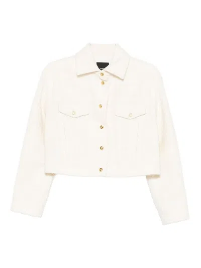 Pinko Cropped White Jacket With Classic Collar And Gold-tone Buttons In White