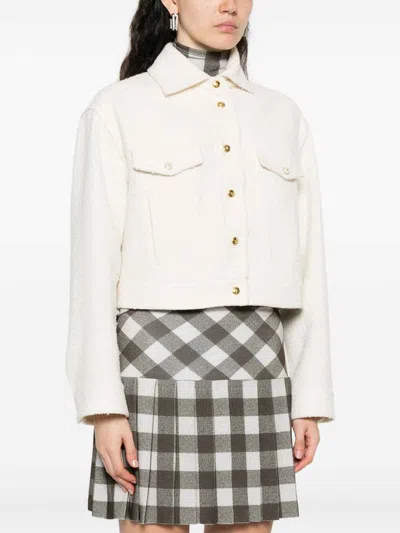 Pinko Cropped White Jacket With Classic Collar And Gold-tone Buttons In White
