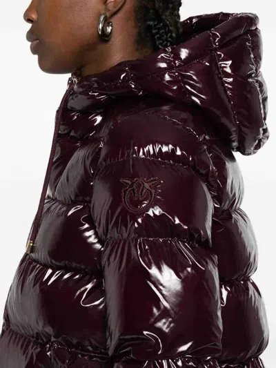 Pinko Quilted Hooded Jacket In Brown