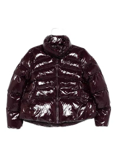 Pinko Cropped High Collar Burgundy Coat With Glossy Finish In Brown