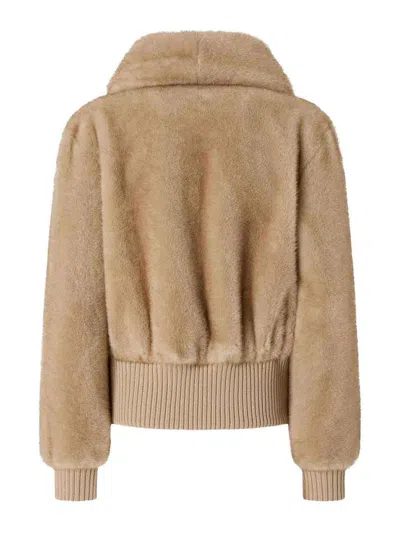 Pinko Cropped Plush Coat With High Collar In Brown