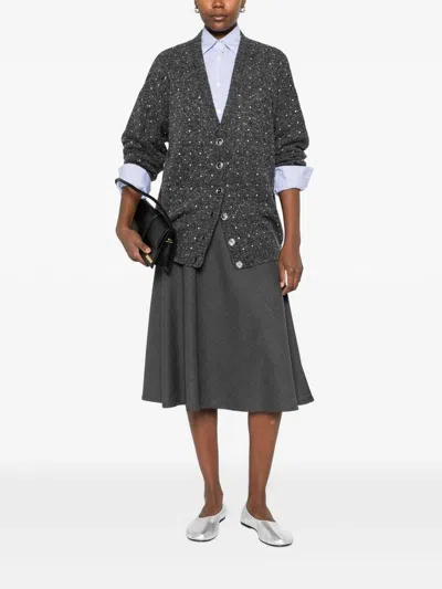 Pinko Dark Grey Knitted Cardigan With V-neckline In Gray