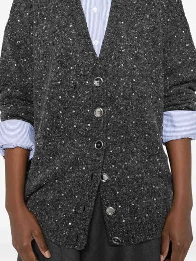 Pinko Dark Grey Knitted Cardigan With V-neckline In Gray