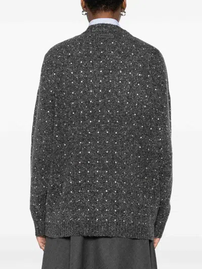 Pinko Dark Grey Knitted Cardigan With V-neckline In Gray