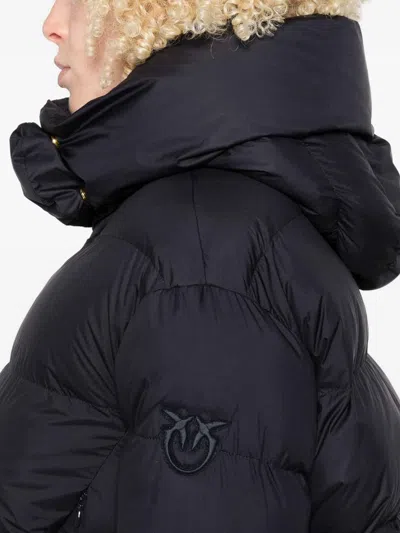 Pinko Cropped Navy Blue Quilted Coat With High Neck And Logo Patch In Blue