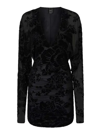 Pinko Mini Dress With Textured Floral Pattern In Black