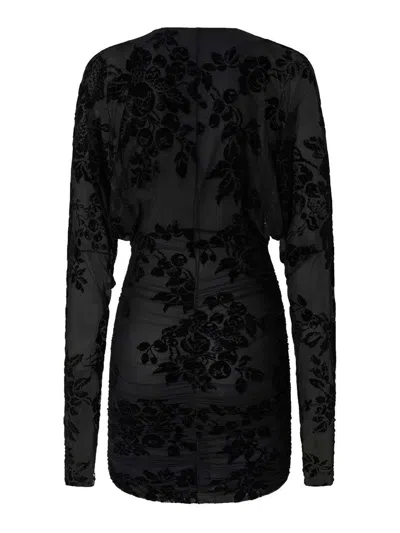 Pinko Mini Dress With Textured Floral Pattern In Black