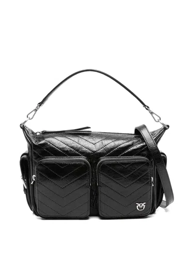 Pinko Quilted Calf Leather Shoulder Bag In Black