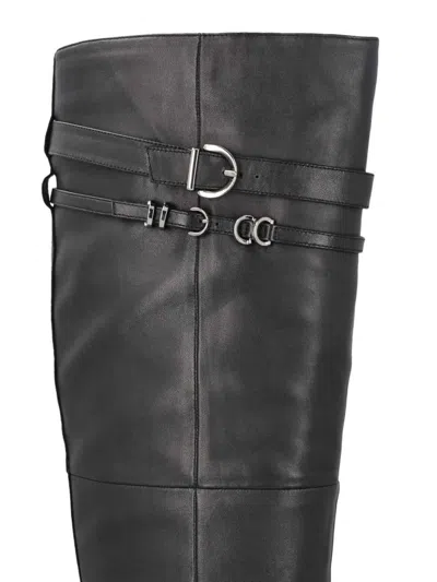 Pinko Pointed Toe Knee-high Boots With Decorative Straps In Black
