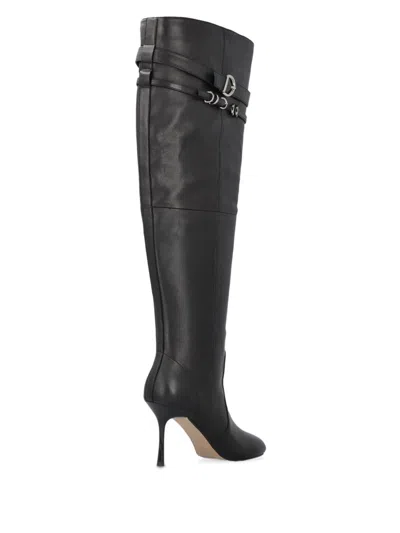 Pinko Pointed Toe Knee-high Boots With Decorative Straps In Black