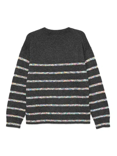 Paul Smith Horizontal Stripe Knit Sweater With Embroidered Detail In Gray