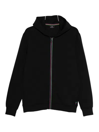 Paul Smith Black Zip-up Hoodie With Multicolored Stripe Accents In Black