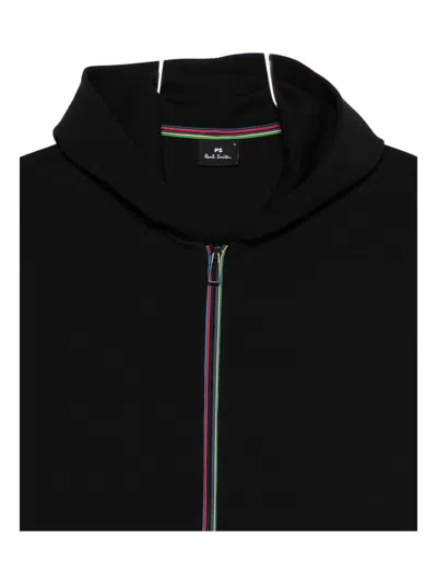 Paul Smith Black Zip-up Hoodie With Multicolored Stripe Accents In Black