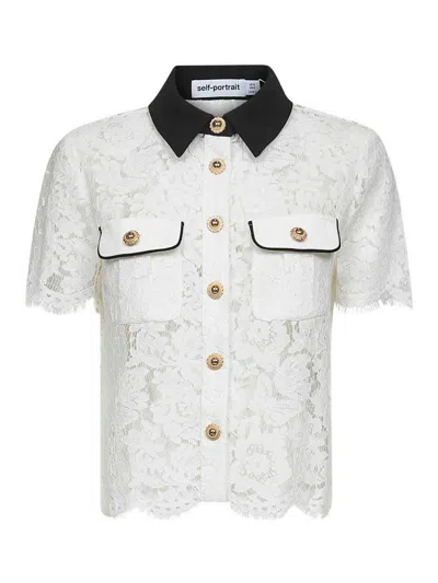 Self-portrait Shirt With Floral Lace Embroidery Self Portrait In White