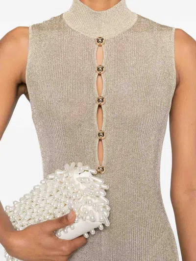 Self-portrait Womens Gold Sleeveless Buttoned Lurex Knit Maxi Dress In Gold