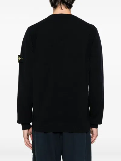 Stone Island Stretch Wool Crewneck Sweater With Reverse Stitch Details In Blue