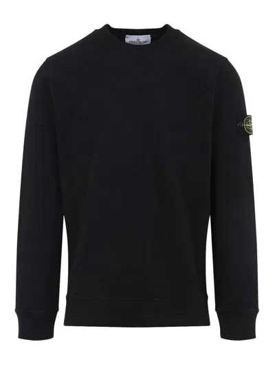 Stone Island Black Long Sleeve Crewneck Sweatshirt With Patch Logo In Black