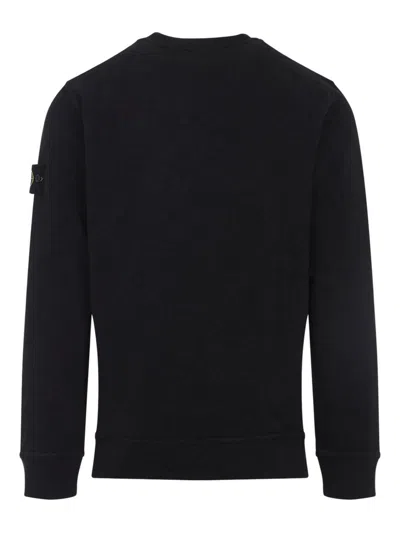 Stone Island Black Long Sleeve Crewneck Sweatshirt With Patch Logo In Black