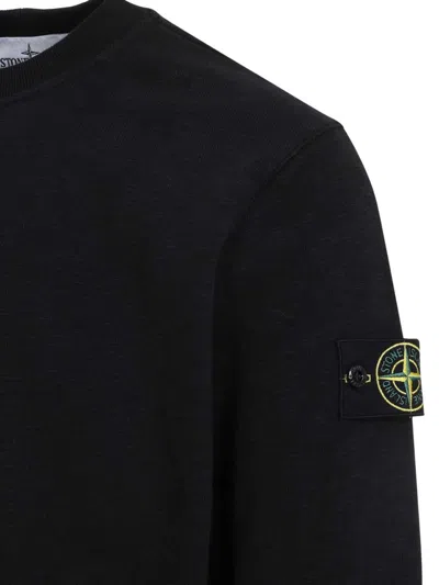 Stone Island Black Long Sleeve Crewneck Sweatshirt With Patch Logo In Black