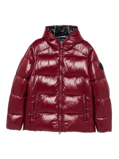 Save The Duck Padded Burgundy Jacket With Horizontal Quilting In Burgundy