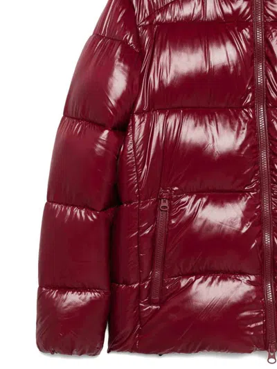 Save The Duck Padded Burgundy Jacket With Horizontal Quilting In Burgundy