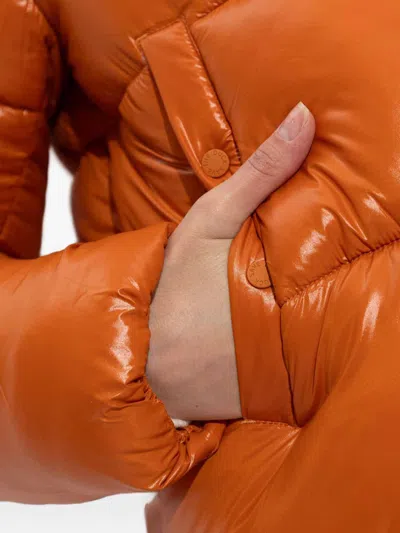 Save The Duck Glossy Padded Short Jacket With Shearling-lined Collar In Orange